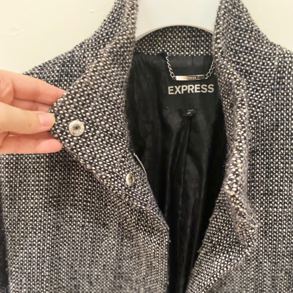 Express Tweed Cocoon Coat Blk/Wht - Picture 2 of 8